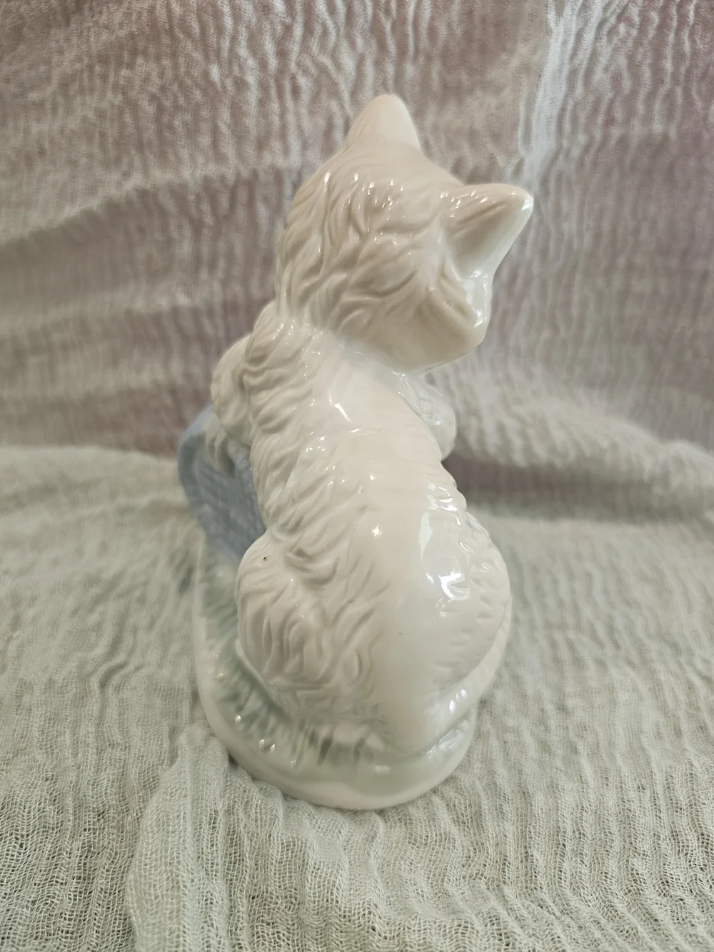 Vintage Artmark Mid-century Porcelain Cat Figurine with Mice Basket